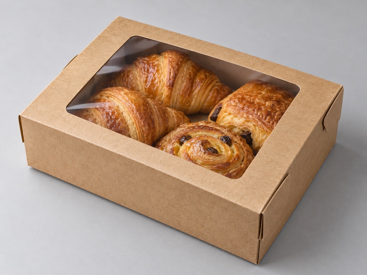 Kraft bakery box with clear window, concept visualization