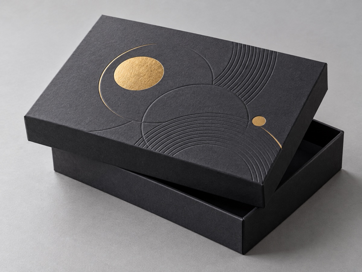 Gift box with foil and embossed details, concept visualization